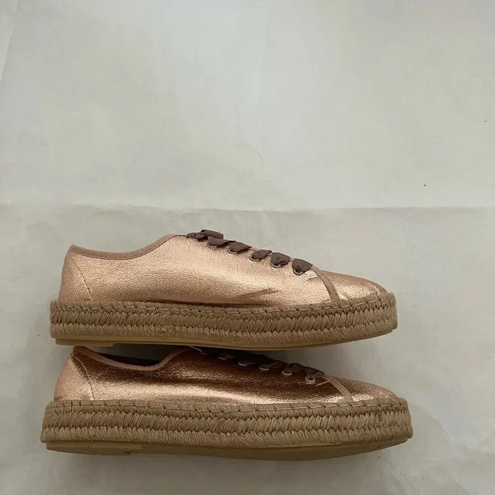 Paez Metaliic Pink Low Top Lace Up Espadrilles Shoes Womens 9.5 US NWB